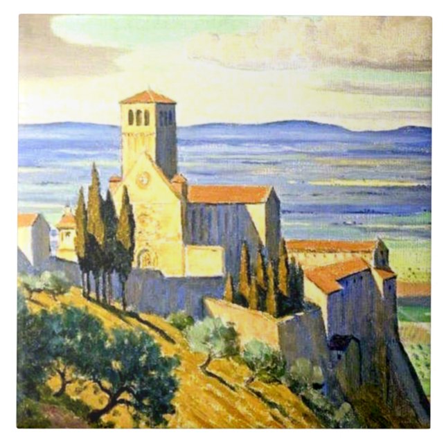 Azulejo De Cerâmica Assisi, Itália - pintura de arte (Frente)