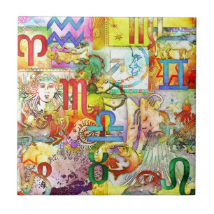 Azulejo De Cerâmica Astrologia Símbolos e Sinais Zodíacos
