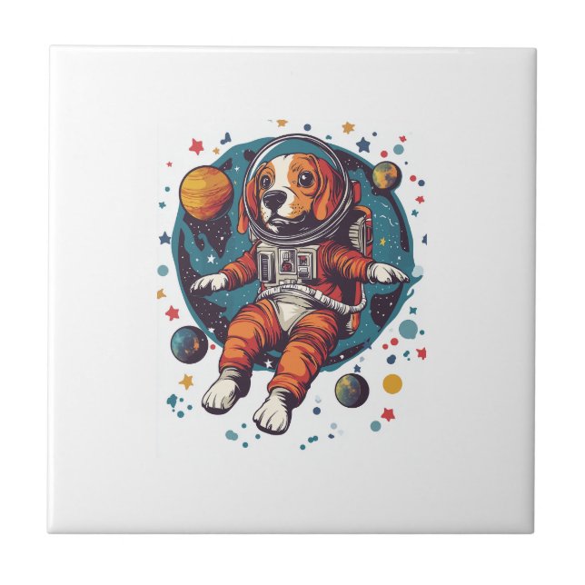 Azulejo De Cerâmica Astronaut Beagle � Cão Explorador Espacial (Frente)