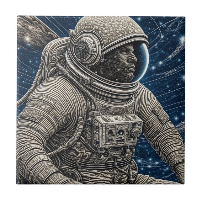 Azulejo De Cerâmica Astronauta de Arte Ai no Espaço (Frente)