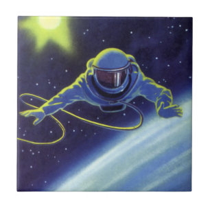 Azulejo De Cerâmica Astronauta de Ficção Científica Vintage em uma Cam