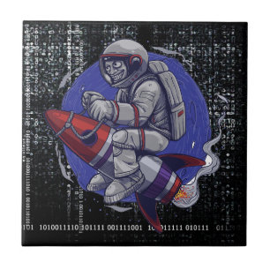 Azulejo De Cerâmica Astronauta Dirige Foguete - Espaço Retroativo Test