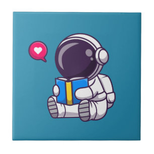 Azulejo De Cerâmica Astronauta lendo livro crianças bonitinhas