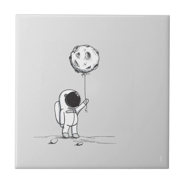 Azulejo De Cerâmica Astronauta no espaço com balão da lua cosmos estre (Frente)