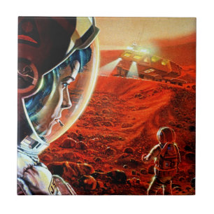 Azulejo De Cerâmica Astronautas em Marte em Tempestade de Poeira - Esp
