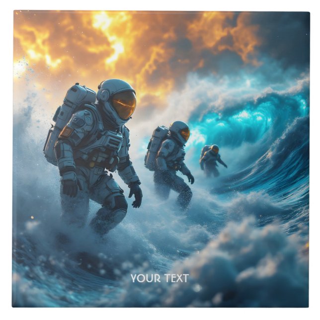 Azulejo De Cerâmica Astronautas Fantasy Cute Tempestade Mar (Frente)