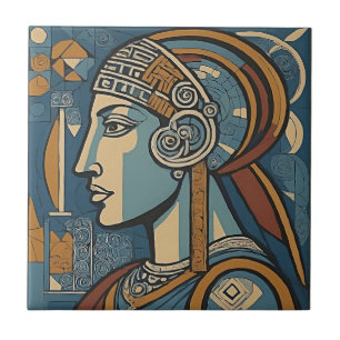 Azulejo De Cerâmica Athena - Deusa da Sabedoria no Estilo de Picasso