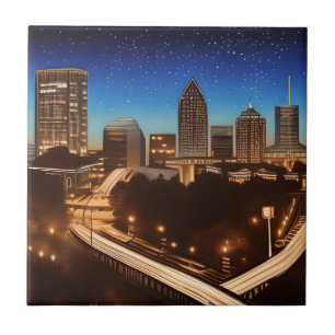 Azulejo De Cerâmica Atlanta Georgia Skyline Blue Starry Noite