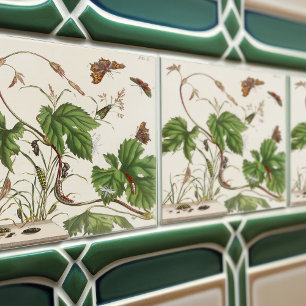 Azulejo De Cerâmica Atlas de Plantas Botânicas e Insetos Vintage
