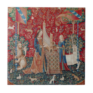 Azulejo De Cerâmica Audição de Lady e Unicórnio sobre Tapeçaria Me