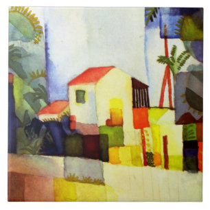 Azulejo De Cerâmica August Macke Bright House - Pintura Por Aquarela