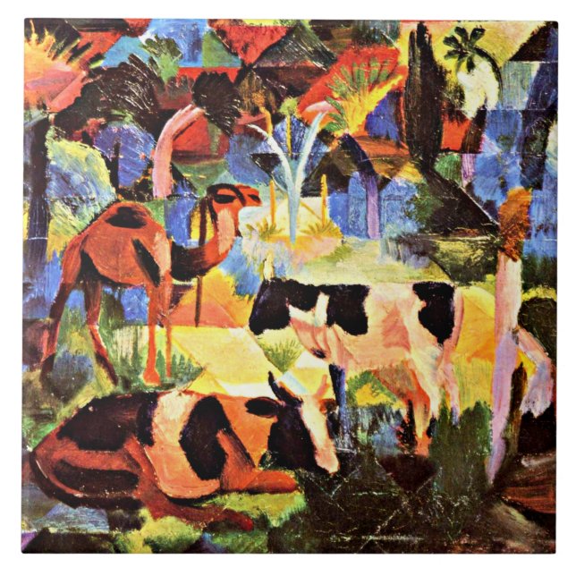 Azulejo De Cerâmica August Macke - Landscape with Cows and a Camel (Frente)