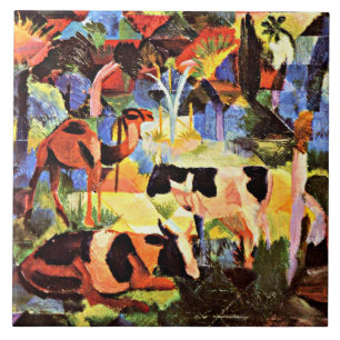 Azulejo De Cerâmica August Macke - Paisagem com Vacas e Camelo