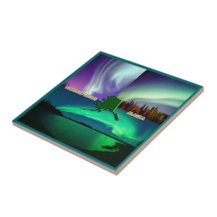 Azulejo De Cerâmica Aurora boreal da colagem de Alaska
