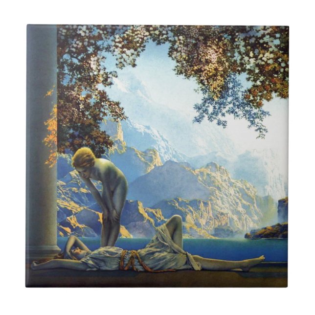 Azulejo De Cerâmica Aurora de Maxfield Parrish (Frente)