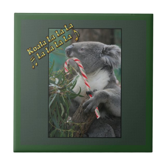 Azulejo De Cerâmica Aussie Christmas Koala com Candy Cane (Frente)