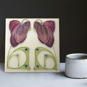 Azulejo De Cerâmica Autêntico Art Nouveau John Barratt Majolica Floral