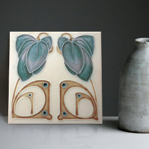 Azulejo De Cerâmica Autêntico Art Nouveau John Barratt Majolica Floral