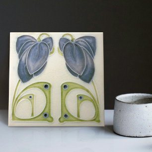 Azulejo De Cerâmica Autêntico Art Nouveau John Barratt Majolica Floral