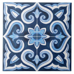Azulejo De Cerâmica Autêntico Marroquino azul e branco feito à mão