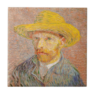 Azulejo De Cerâmica Autorretrato de Vincent Van Gogh com Chapéu de Pal