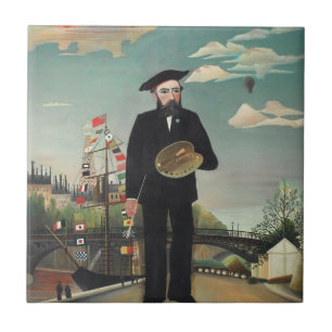 Azulejo De Cerâmica Autorretrato Paisagem 1890, Henri Rousseau
