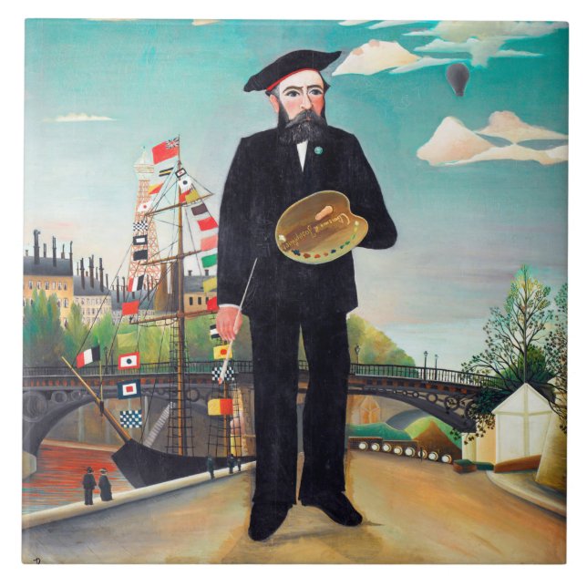 Azulejo De Cerâmica autorretrato, paisagem, Rousseau (Frente)