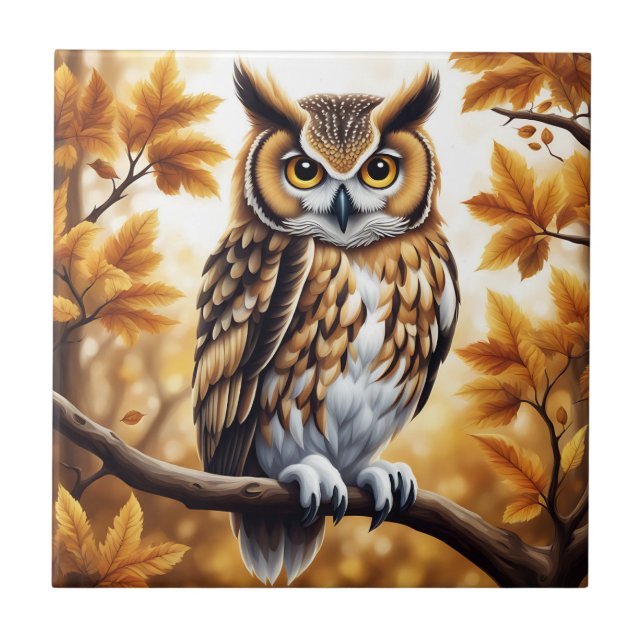 Azulejo De Cerâmica Autumn Owl Bird (Frente)