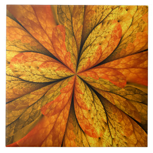 Azulejo De Cerâmica Autumn Plant, Modern Abstrato Fractal Art Leaf