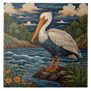 Azulejo De Cerâmica Ave marinha branca vintage gaivota pelicano