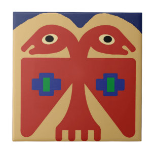 Azulejo De Cerâmica Ave Tribal Peruana de Duas Cabeças