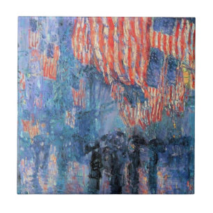 Azulejo De Cerâmica Avenida na Chuva de Frederick Childe Hassam