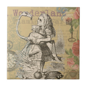 Azulejo De Cerâmica Aventuras de Alice no País das Maravilhas Flamingo
