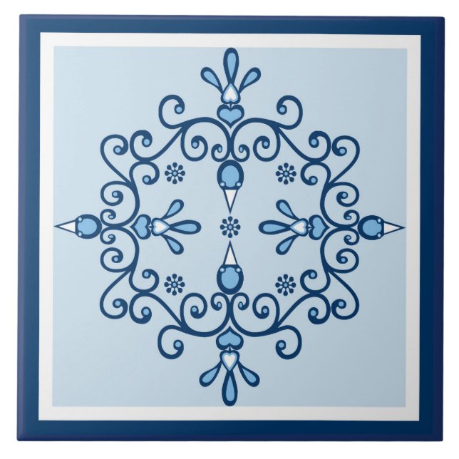 Azulejo De Cerâmica Aves de capoeira azuis e aves brancas (Frente)