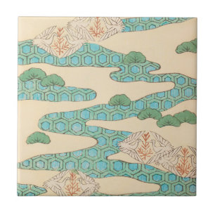 Azulejo De Cerâmica Aves de primavera nos montes de Hexágono Vintage 