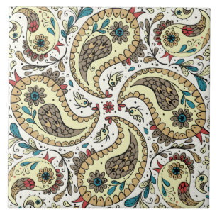 Azulejo De Cerâmica Aves de salsa, amarelas/castanhas e brancas