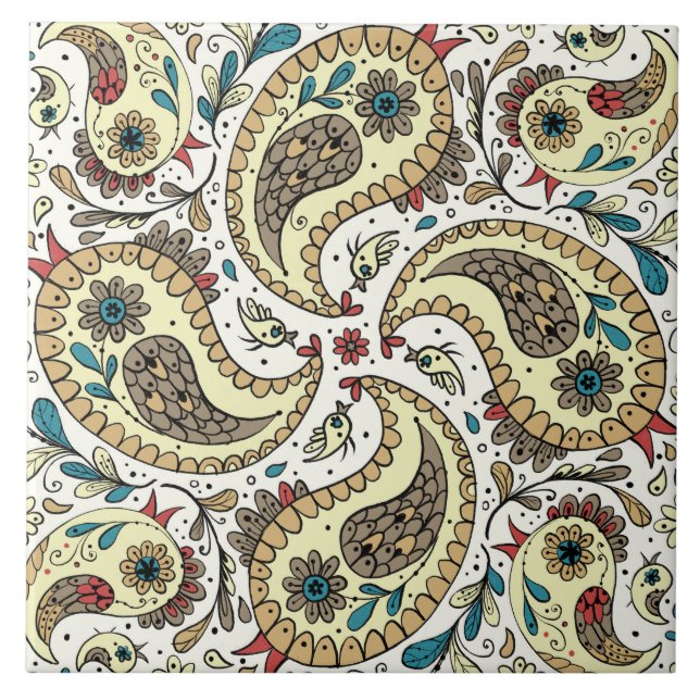 Azulejo De Cerâmica Aves de salsa, amarelas/castanhas e brancas (Frente)