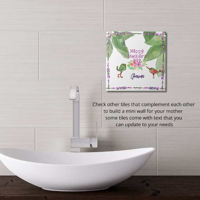 Azulejo De Cerâmica Aves Decorativas felizes dias de as mães (Happy Mothers Day Decorative Birds Ceramic Tile)