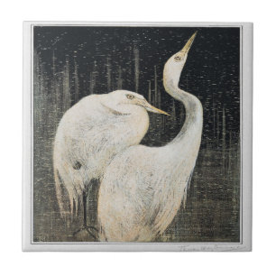 Azulejo De Cerâmica Aves Dois Egrets Arte Vitoriana