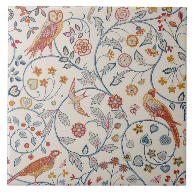 Azulejo De Cerâmica Aves e Flores, William Morris (Frente)