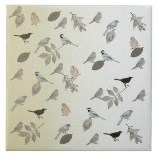 Azulejo De Cerâmica Aves e Folhas