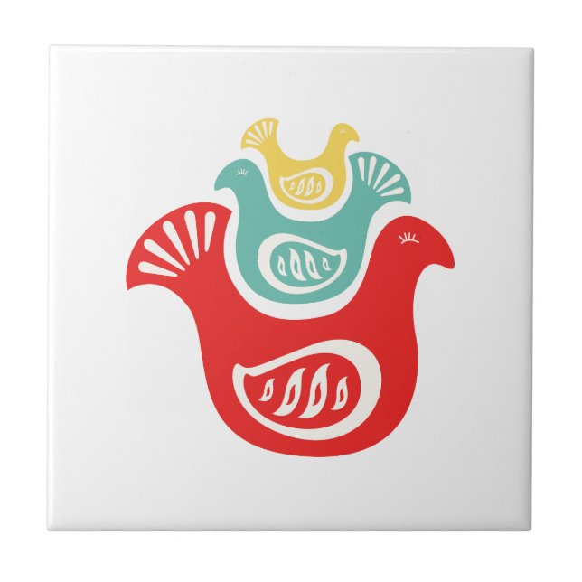 Azulejo De Cerâmica Aves Folclóricas escandinavas (Frente)