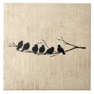 Azulejo De Cerâmica Aves na Arte de Aves do Ramo das Árvores