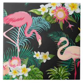 Azulejo De Cerâmica Aves Tropicais Flores Flamingo Watery Paisagem