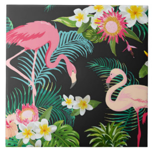 Azulejo De Cerâmica Aves Tropicais Flores Flamingo Watery Paisagem