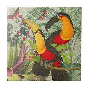 Azulejo De Cerâmica Aves Tropicais Vibrantes Turianos Arte Selva Exóti