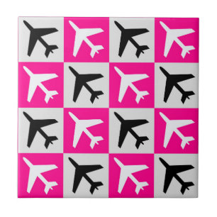 Azulejo De Cerâmica Avião com Jatos Geométricos Rosa