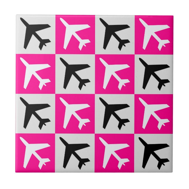 Azulejo De Cerâmica Avião com Jatos Geométricos Rosa (Frente)