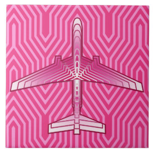 Azulejo De Cerâmica Avião de Art Deco, Fuchsia e Pastel Pink