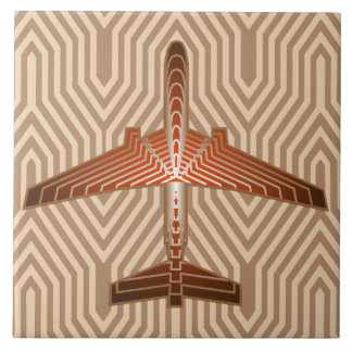 Azulejo De Cerâmica Avião de Deco de Arte, Bronze, Dourado e Triste